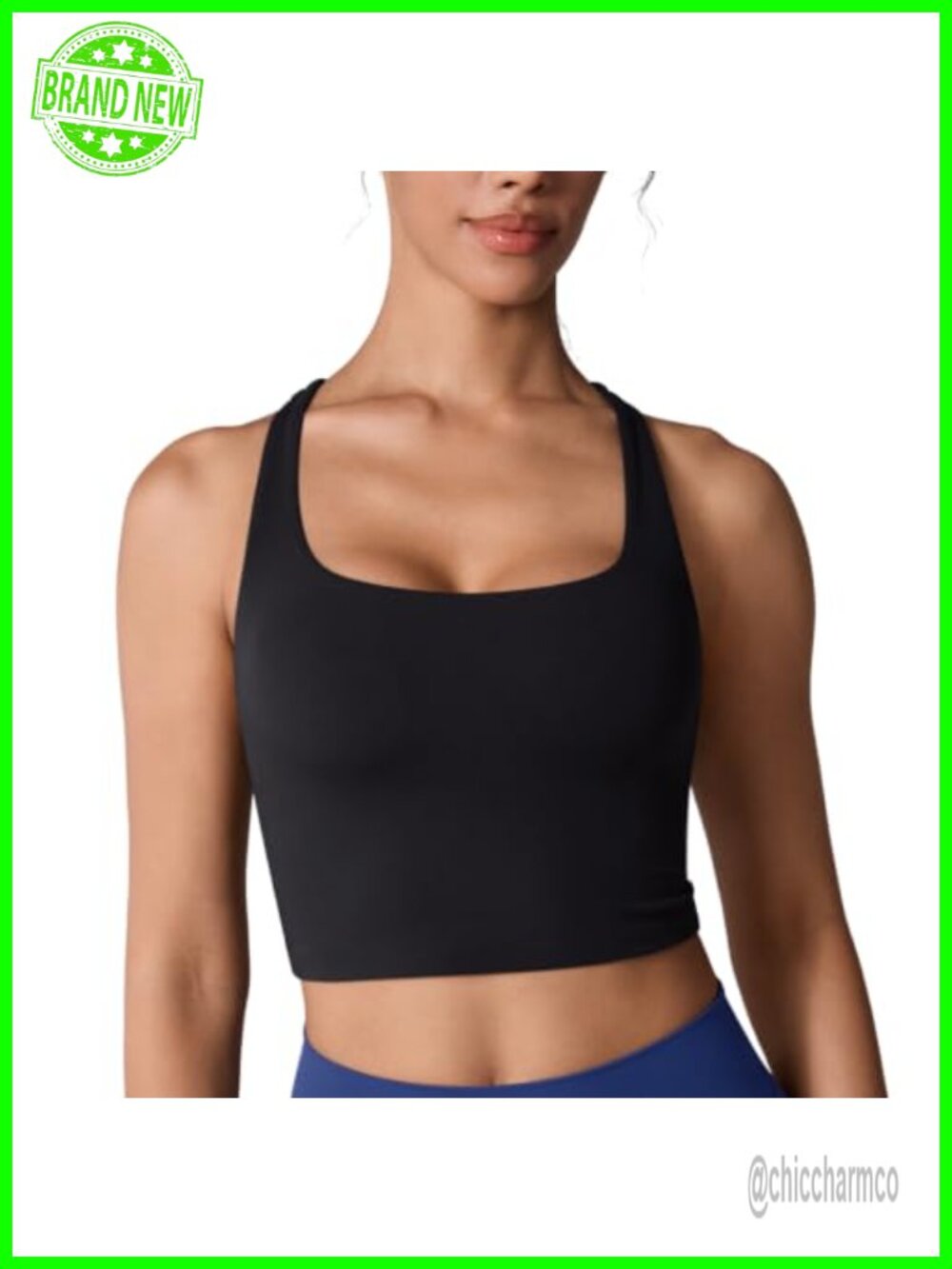 Longline Racerback Sports Bra Square Neck Adjustable Straps Medium Compression